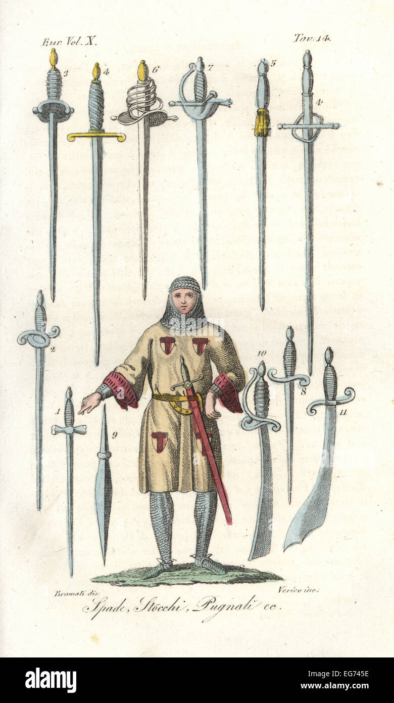 Rapiere, Schwerter und Dolche aus dem 13. Jahrhundert. Stockfoto