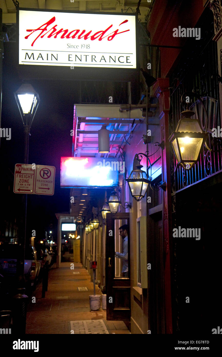 Arnauds Restaurant Zeichen im French Quarter, New Orleans, Louisiana, USA. Stockfoto