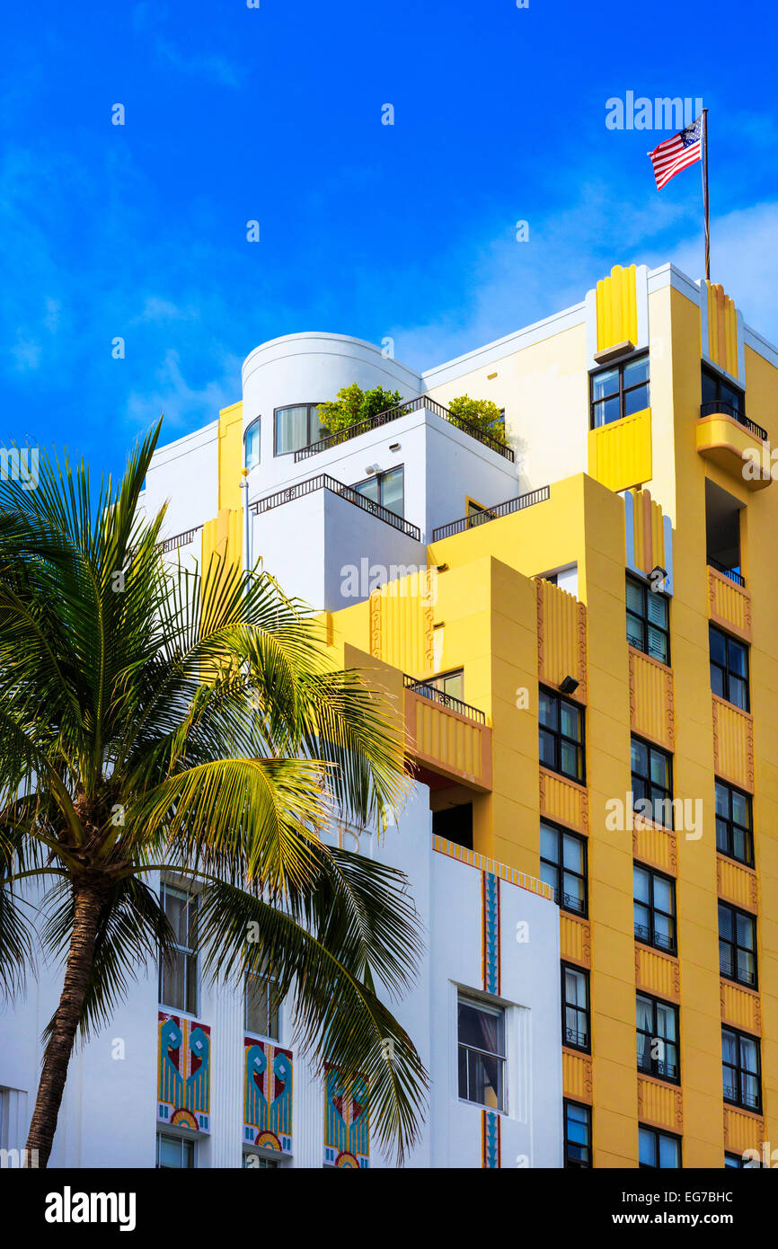 Art-Deco-Bauplanung am Ocean Drive, South Beach Miami, Florida, USA Stockfoto