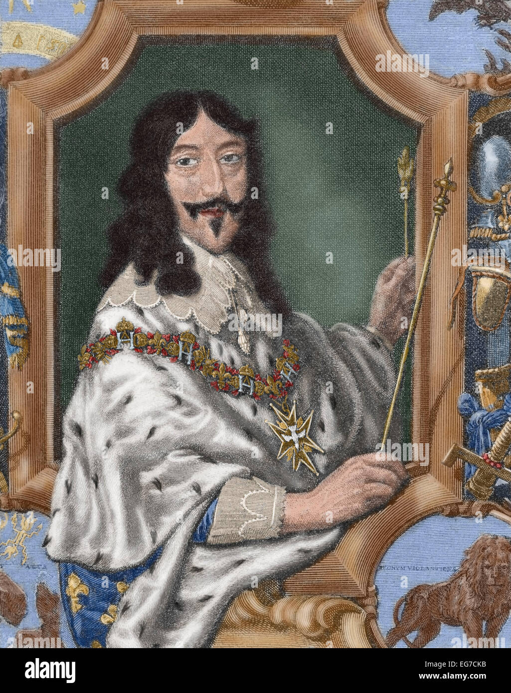 Ludwig XIII. (1601-1643). König von Frankreich. Porträt. Gravur in "La Historia Universal", 1885. Farbige. Stockfoto