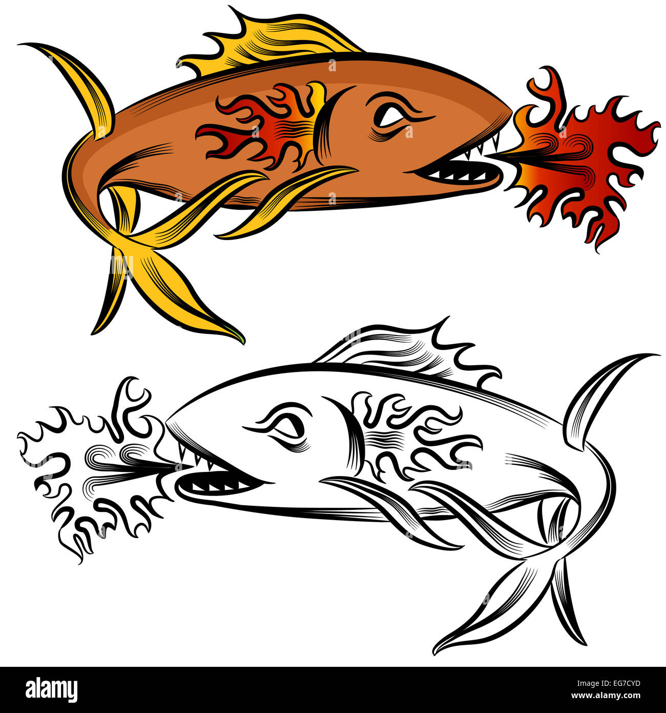 Ein Bild von einem Feuer-Fisch Zeichnung. Stockfoto