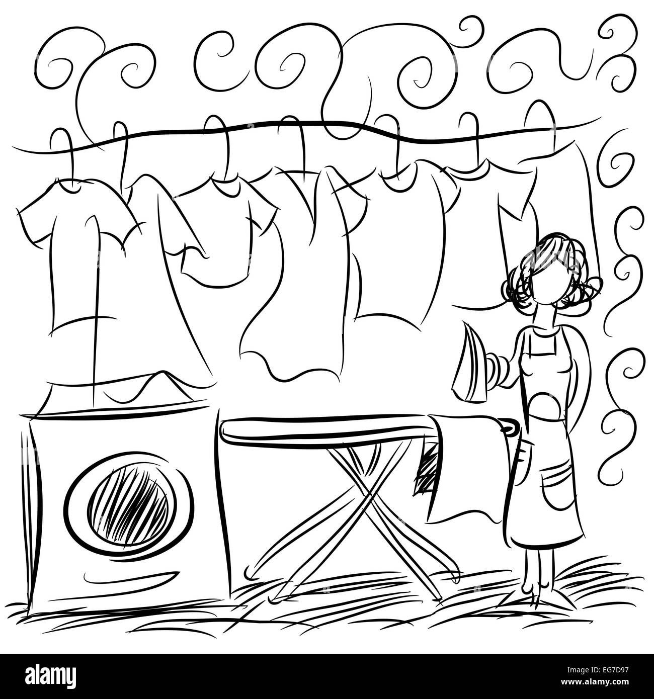 Ein Bild von einer Wäscherei-Service-Zeichnung. Stockfoto