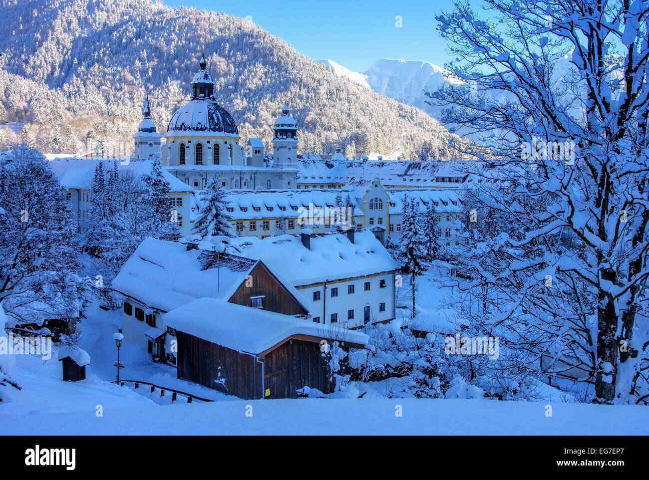 Ettal Kloster Winter - Ettal Abtei im Winter 02 Stockfoto
