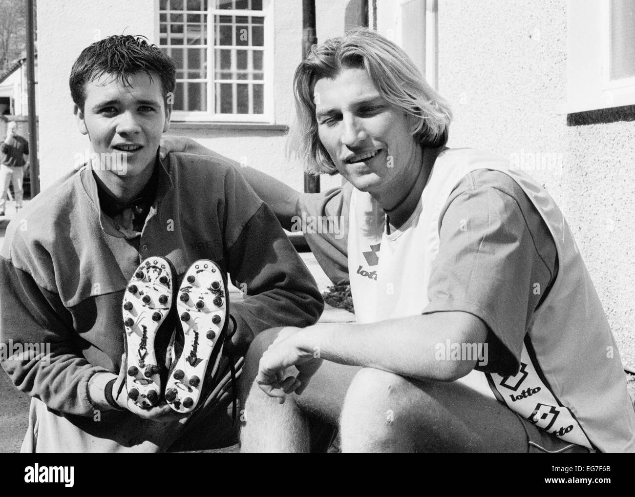 Wales International Robbie Savage (r) im walisischen Trainingslager 1995 Stockfoto