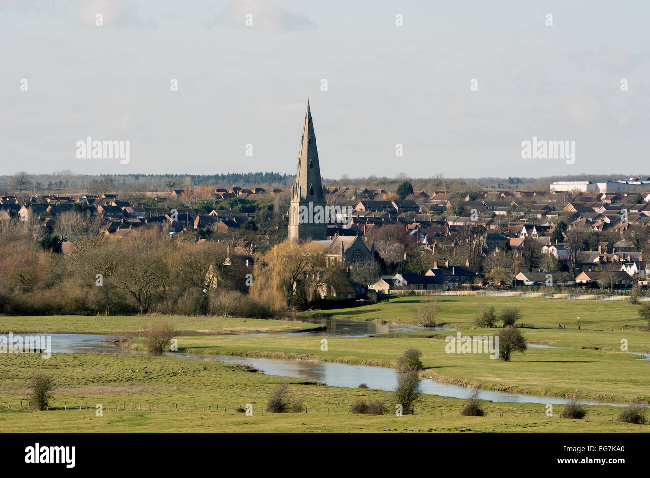 Blick auf Olney Stadt und Fluss Great Ouse, Buckinghamshire, England, UK Stockfoto