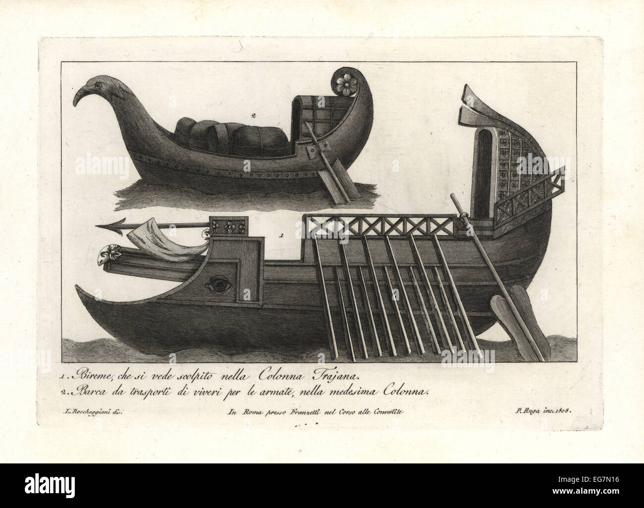 Römische Krieg Diere und ein Transport Boot für Kriegsmaterial. Stockfoto