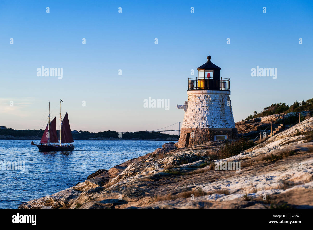 Castle Hill Leuchtturm Narragansett Bucht, Newport, Rhode Island, USA Stockfoto
