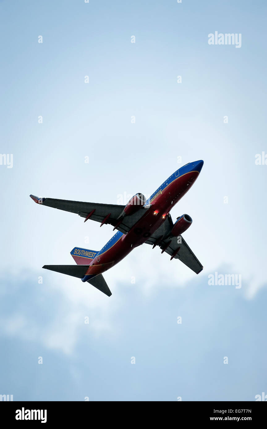 Southwest Airlines Jet im Flug. Stockfoto