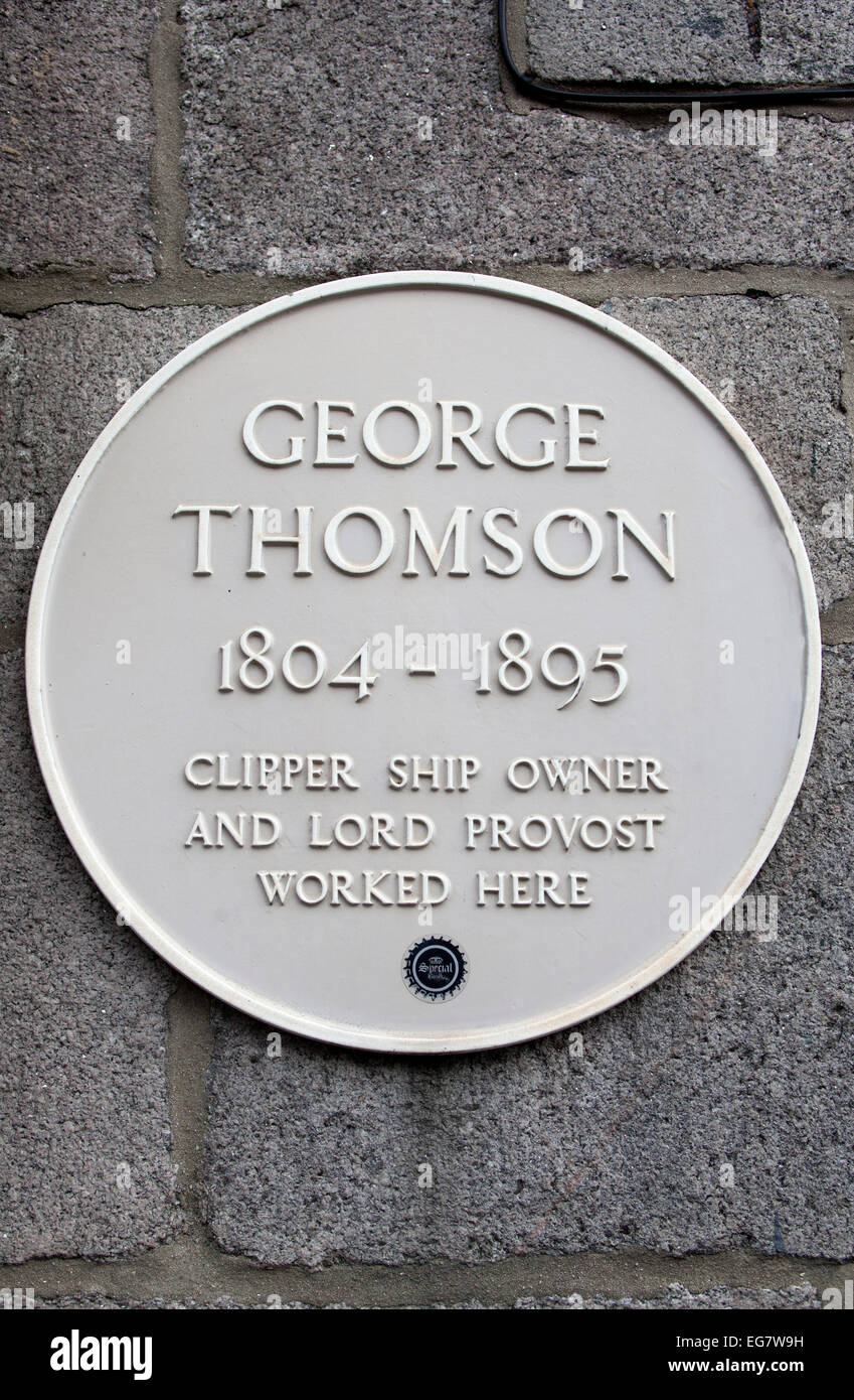 George Thomson "Clipper Reeder und Lord Provost gearbeitet hier" Memorial Plaque Aberdeen Stockfoto