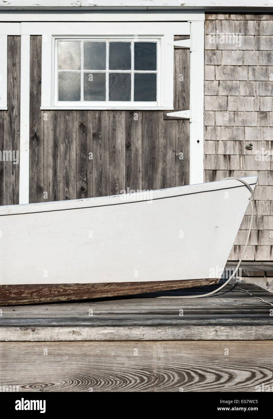 Ruderboot und Bootshaus Detail, Cape Cod, Massachusetts, USA Stockfoto