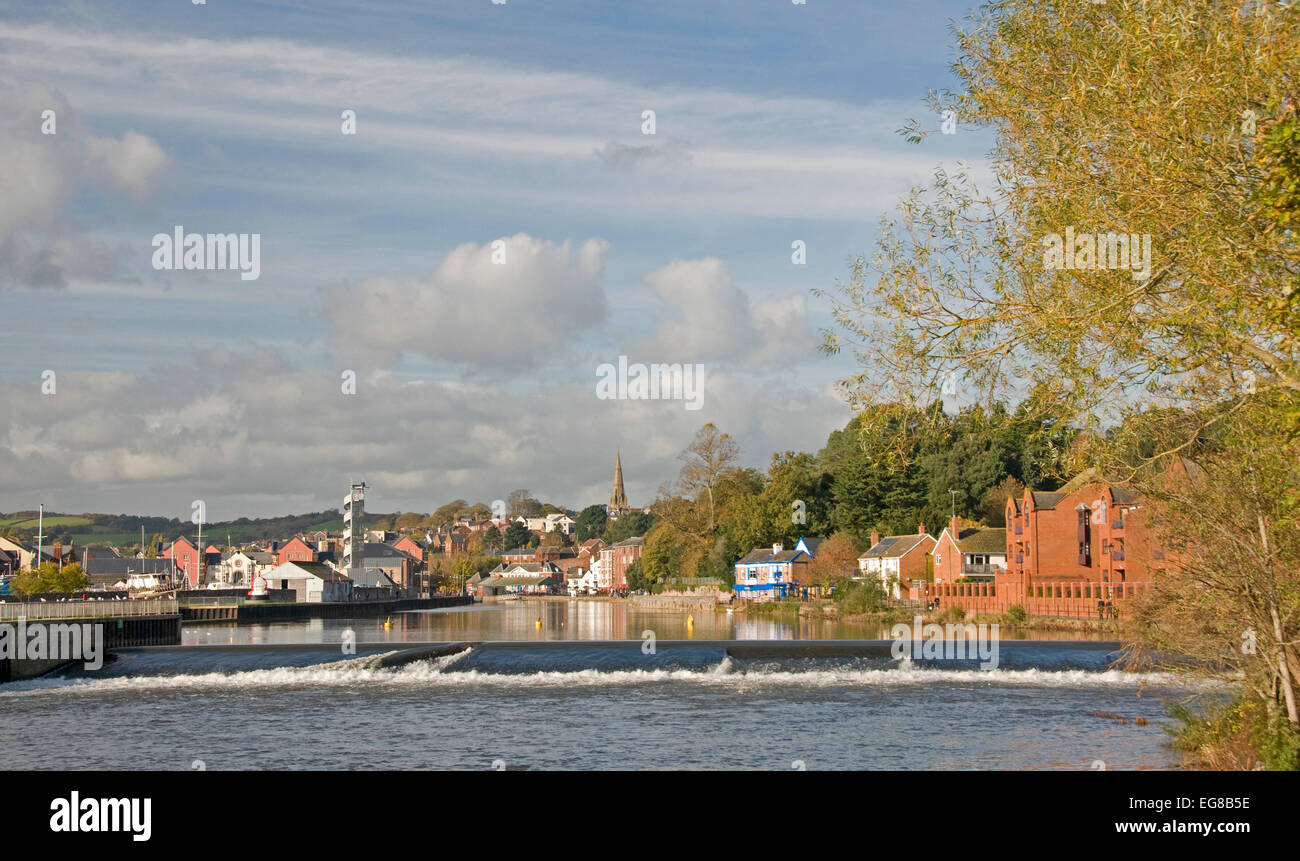 Der Fluss Exe beim Karottenhosenträger Wehr, Exeter Stockfoto