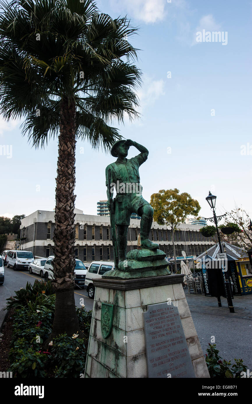 Statue von Gibraltar Soldat in Gibraltar, Europa. Stockfoto