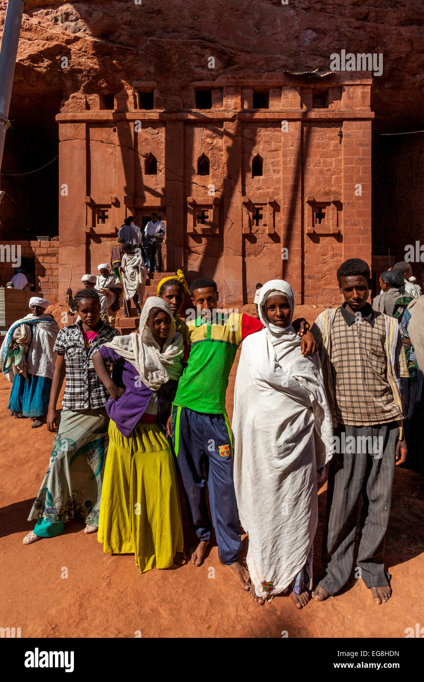 Christian Pilger am Bete Abba Libanos Kirche (Weihnachtszeit), Lalibela, Äthiopien Stockfoto