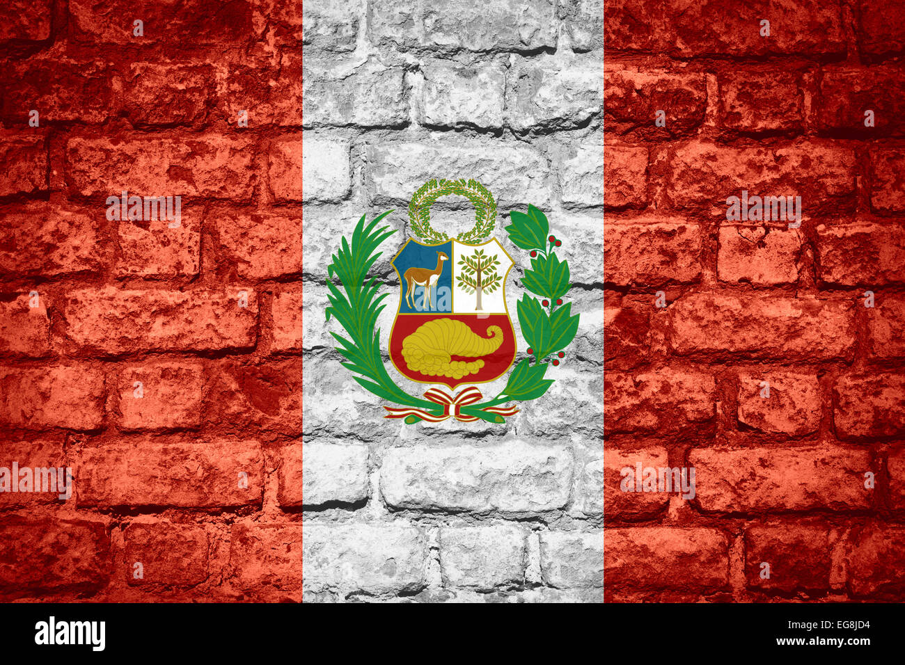 Flagge von Peru oder peruanischen Banner auf Stein Textur Stockfoto