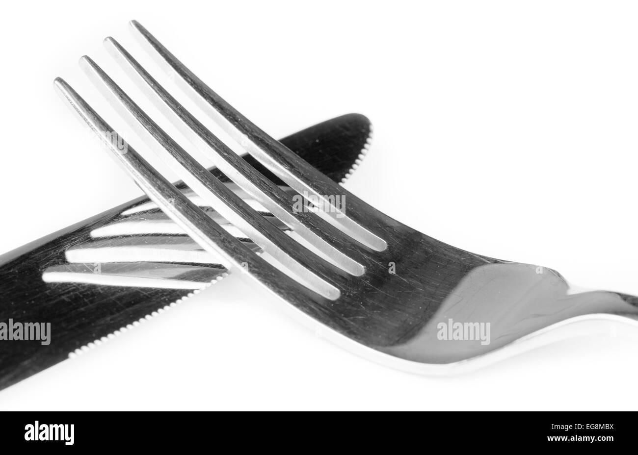 Edelstahl Messer und Gabel. Besteck oder Geschirr Nahaufnahme. Stockfoto