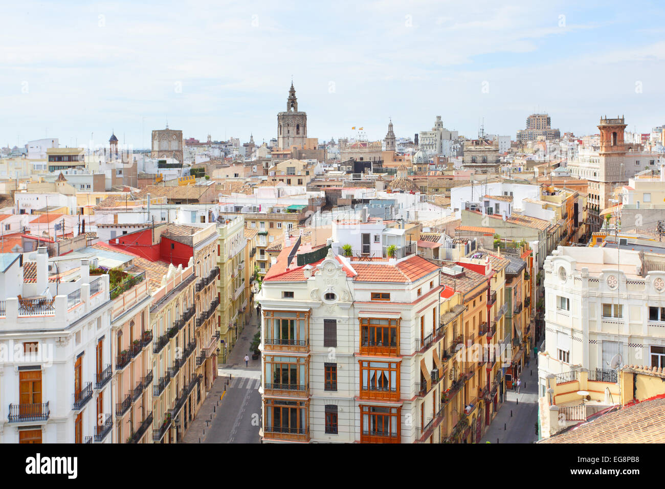Panoramablick auf das historische Zentrum von Valencia, Spanien Stockfoto