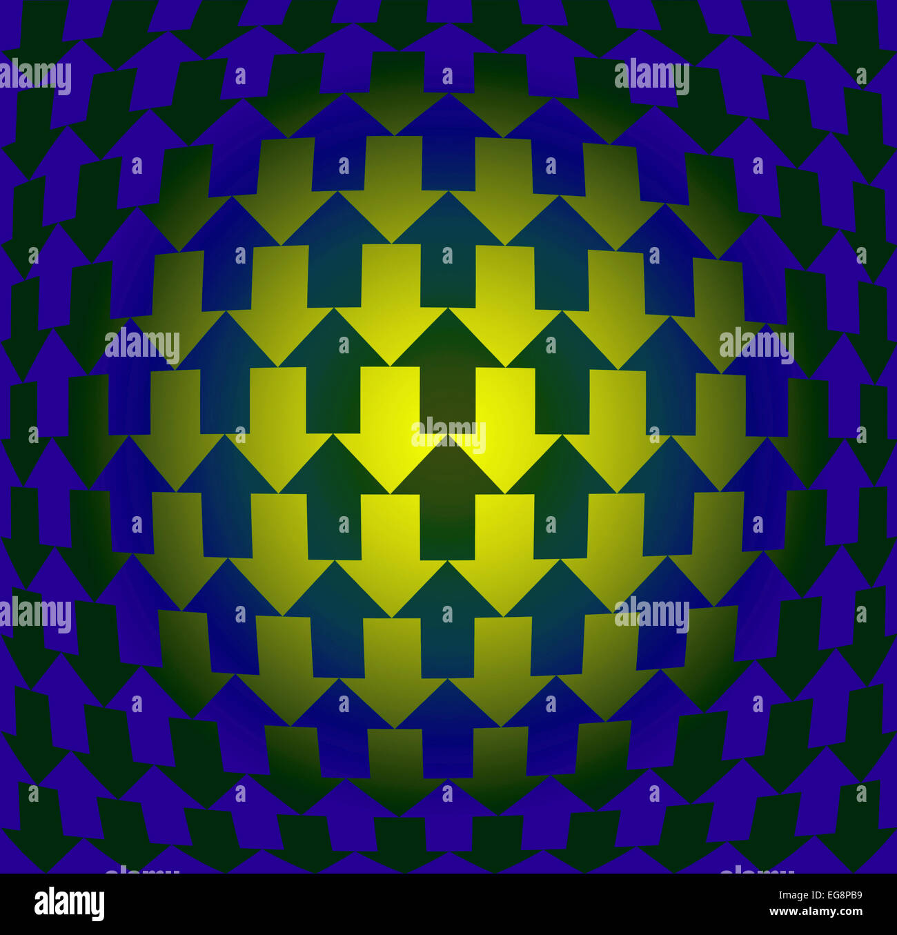 Pfeile zeigen in entgegengesetzte Richtungen, mit Farbverlauf und Warp, Illusion von drei Dimensionen Stockfoto