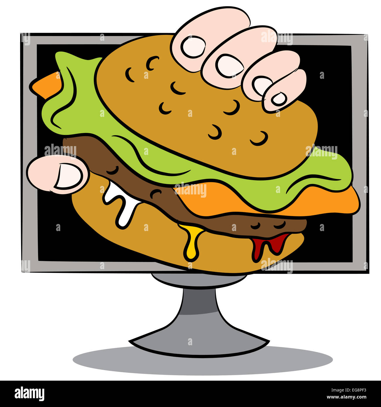Ein Bild eines Online-Burger-Lieferung-Cartoons. Stockfoto