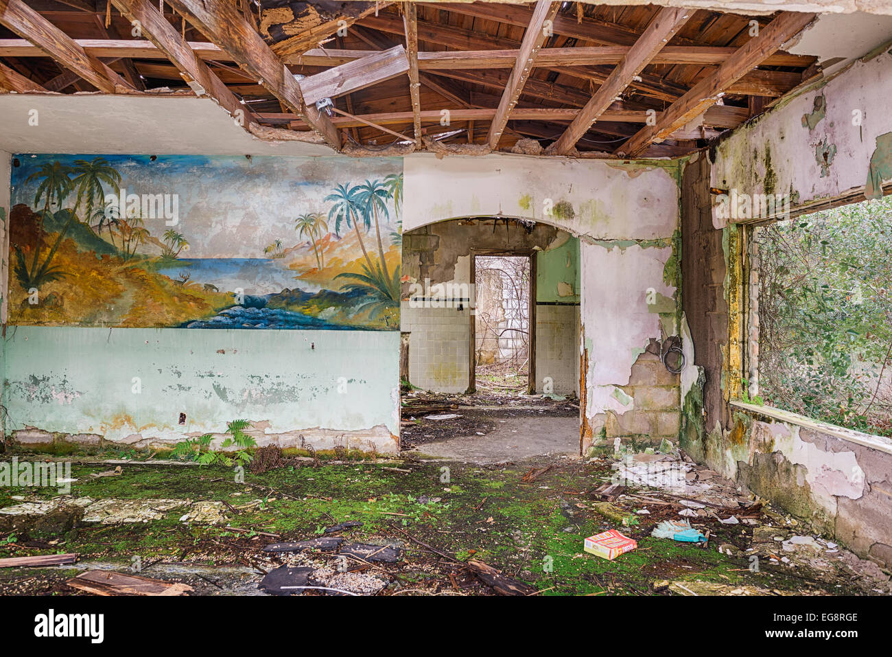 Innere des verlassenen Motel in der Nähe von Perry, Florida, Hdr-Verarbeitung Stockfoto