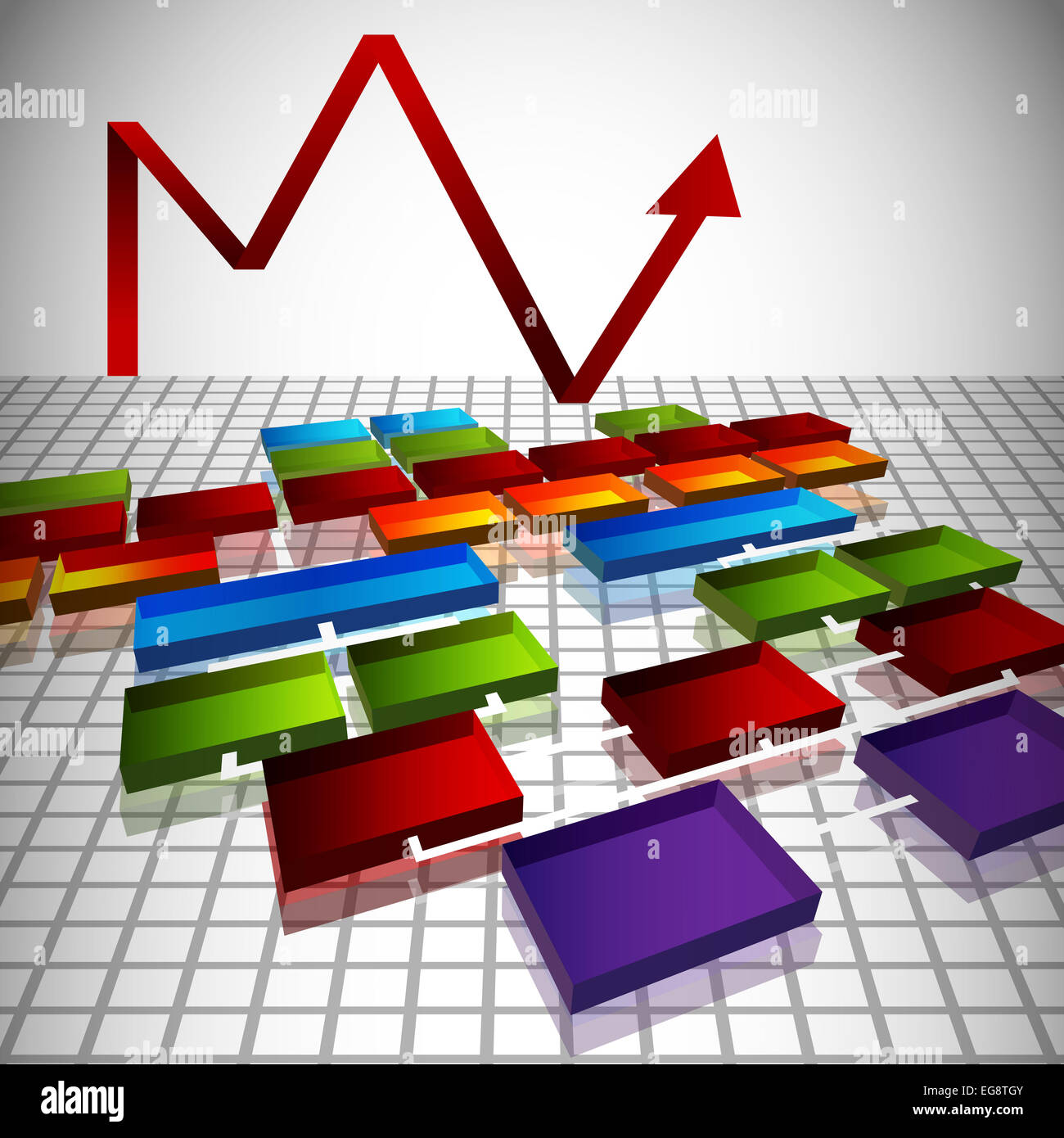 Ein Bild einer 3d Org Chart Blaupause. Stockfoto