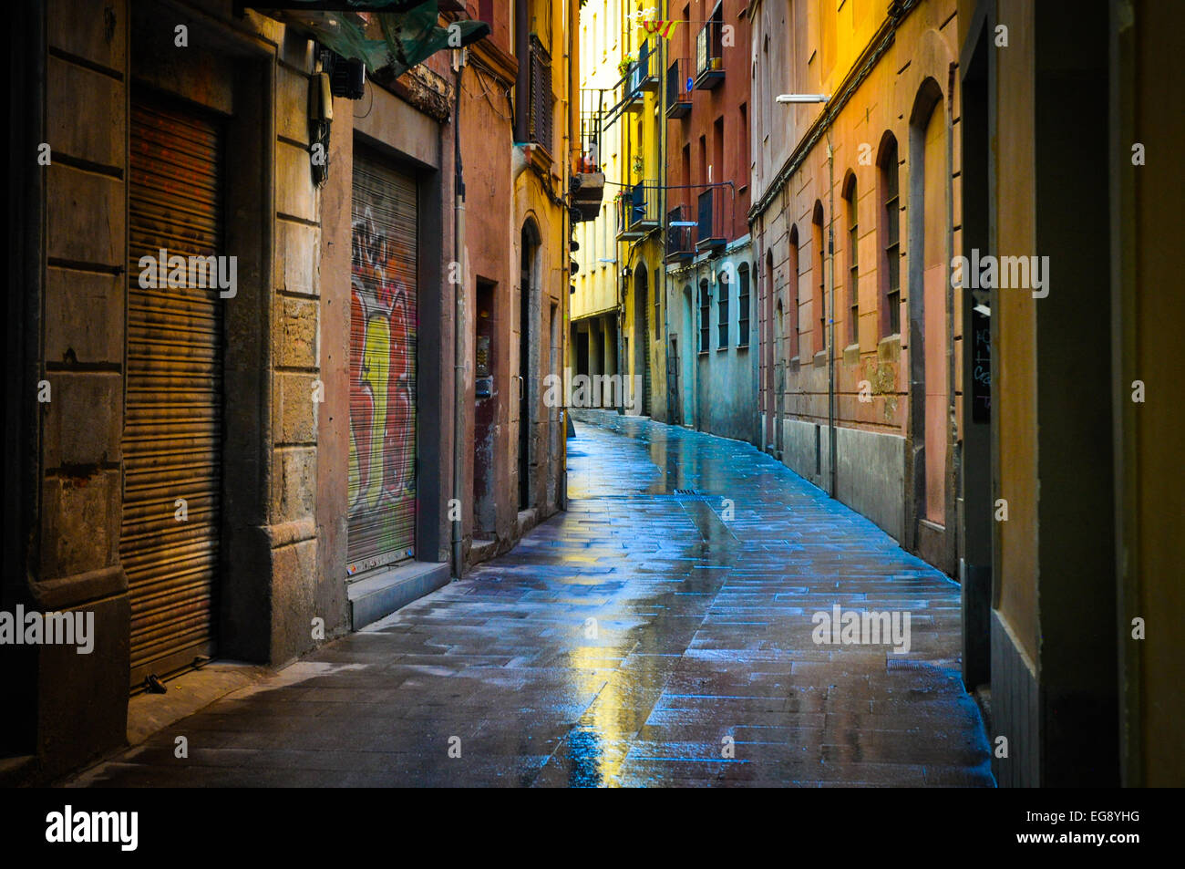 Bunte Gasse in Barcelona Spanien gotische Viertel Stockfoto