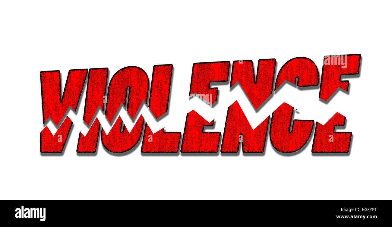 Gewalt Wort in blutiges rot zerbrach in Stücke, auf weißem Hintergrund - Konzept für die Beendigung der Gewalt Stockfoto