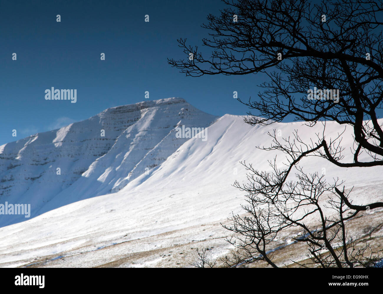 Schnee verkleidet Pen Y Fan, in den Bergen von Brecon Beacons in Südwales. Stockfoto