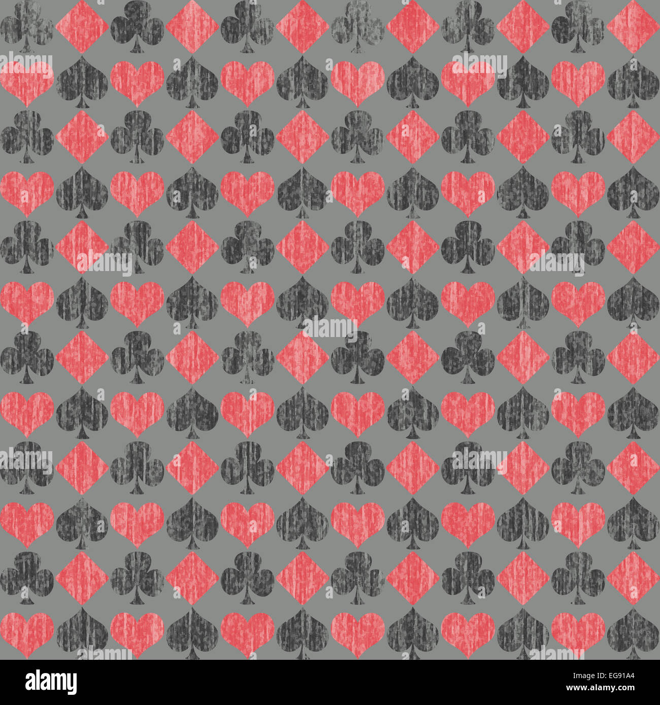 Kartensymbole in einem Grunge-Design auf grau, eine nahtlose Hintergrundmuster Stockfoto