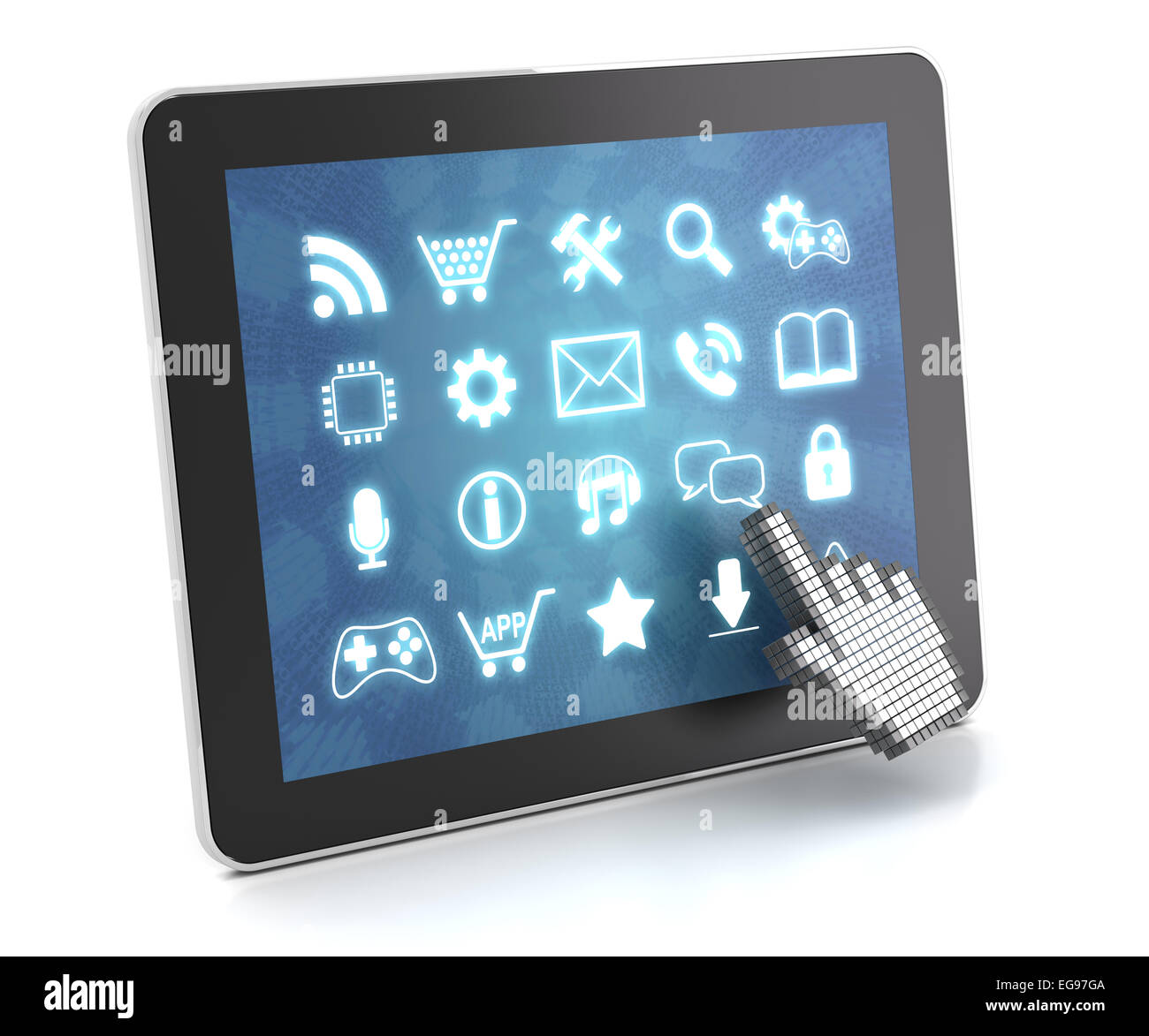 Klicken Sie auf ein Tablet mit Touchscreen-Oberfläche, 3d render Stockfoto