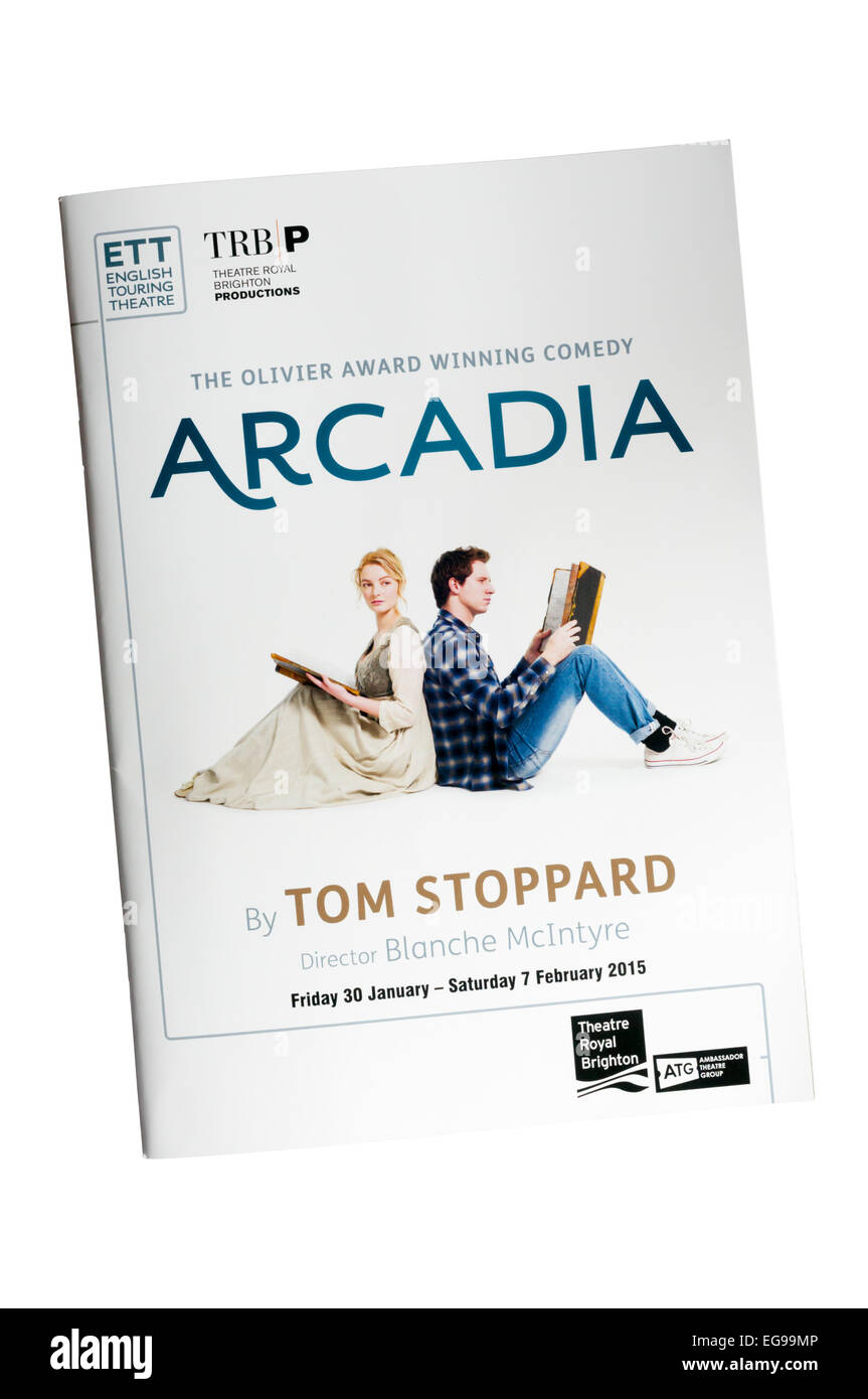 Programm zur Herstellung von Arcadia von Tom Stoppard im Theatre Royal Brighton 2015. Unter der Regie von Blanche McIntyre. Stockfoto