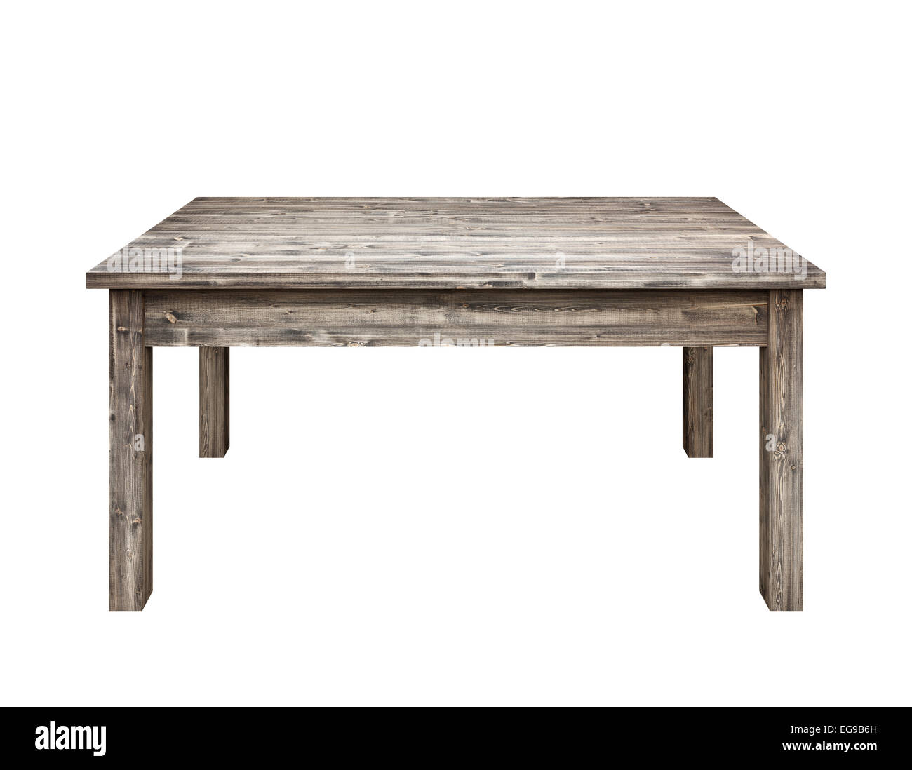 Holztisch auf weißem Hintergrund. Stockfoto