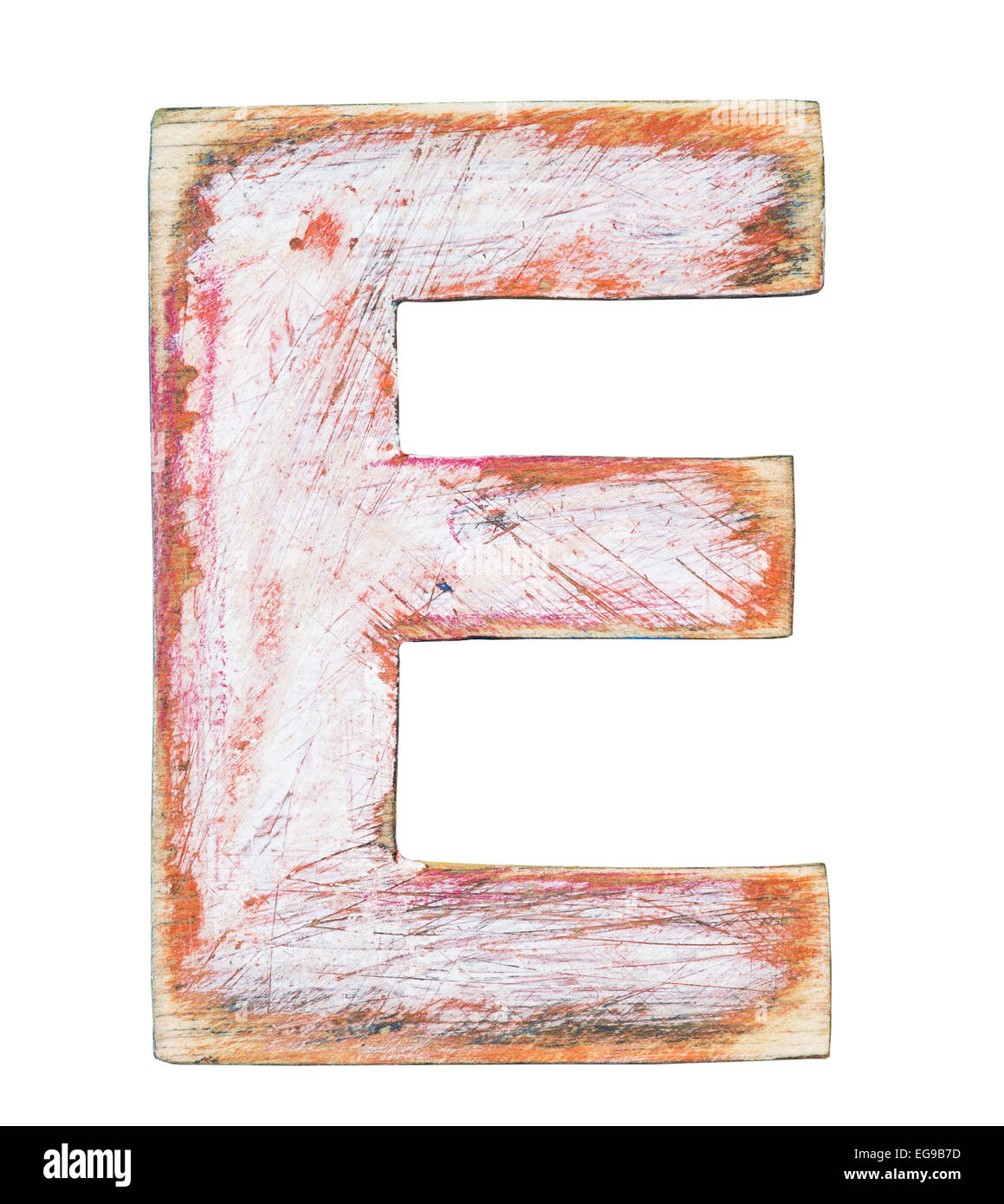 Gemalte hölzerne Alphabet, Buchstaben E Stockfoto