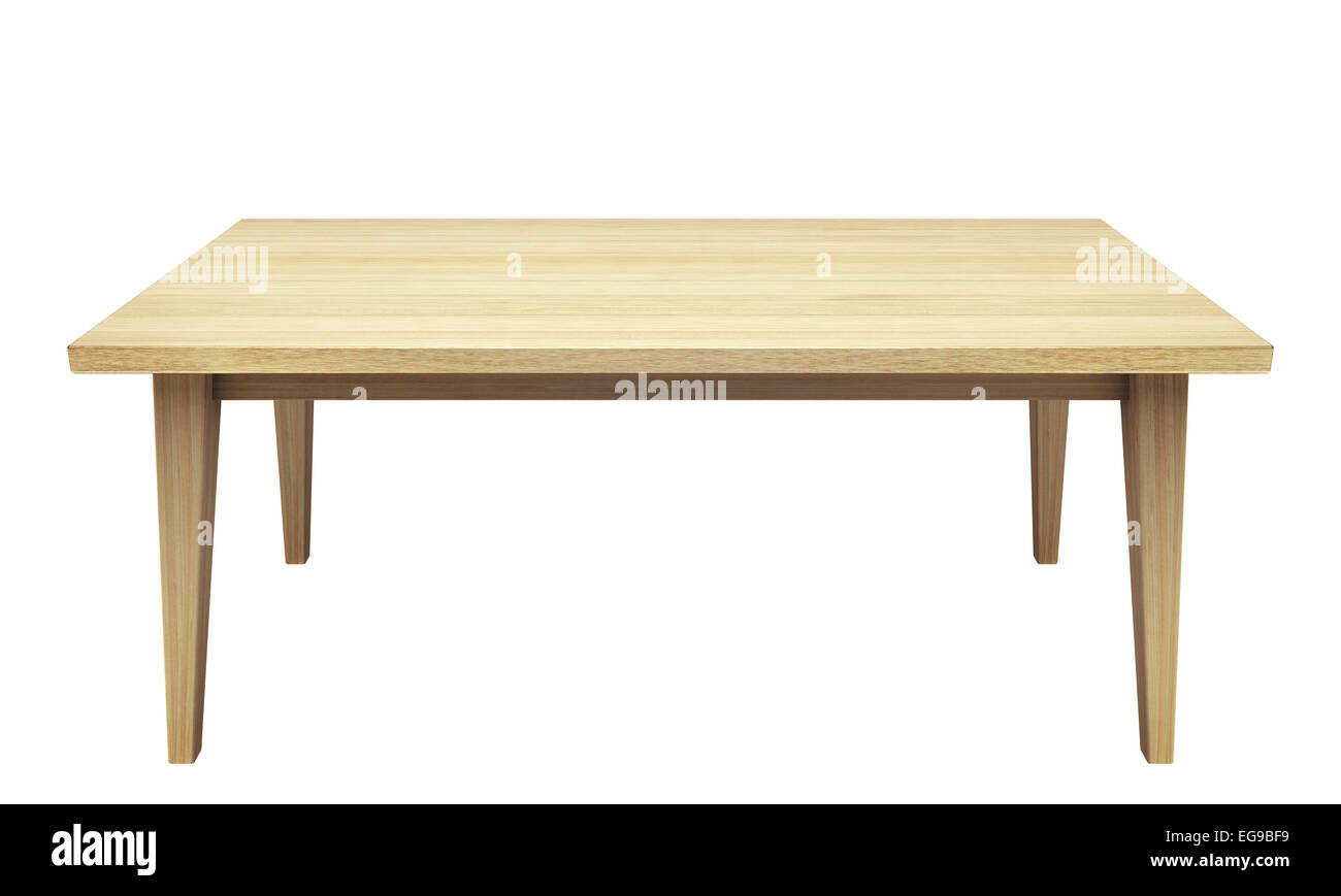 Holztisch auf weißem Hintergrund. Stockfoto