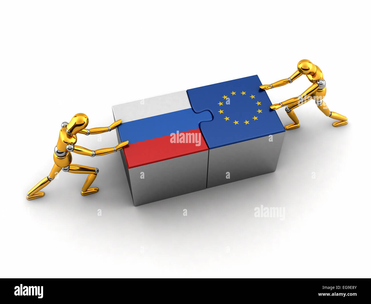 Politische oder finanzielle Konzept von Russland zu kämpfen und eine Lösung mit der Europäischen Union zu finden. Stockfoto