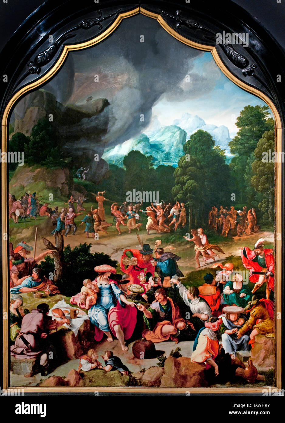 Anbetung des goldenen Kalbes 1530 Lucas van Leyden. Leiden1494-1533 Niederlande Niederlande Stockfoto