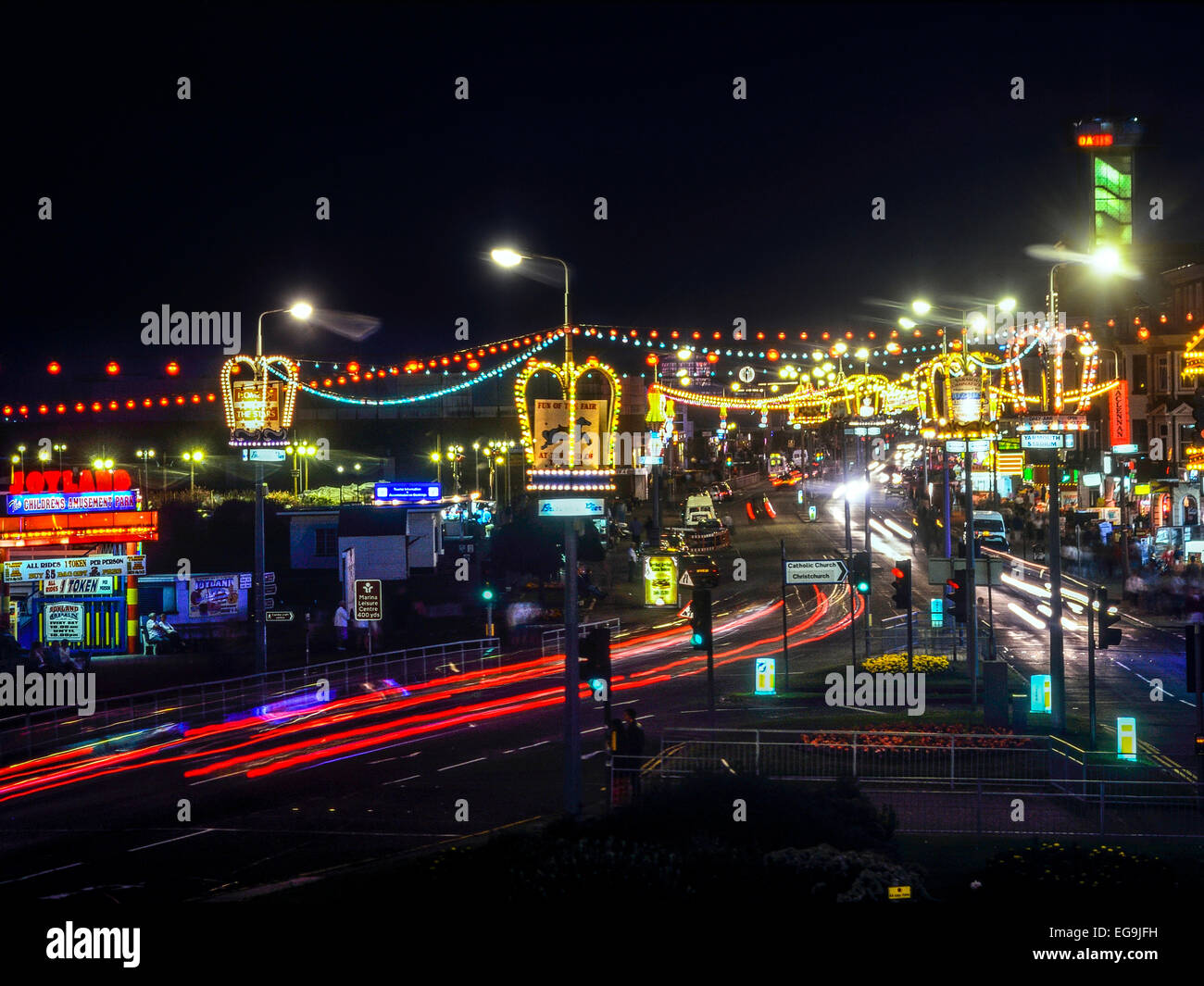 Great Yarmouth Golden Mile in der Nacht. Norfolk. England. UK Stockfoto