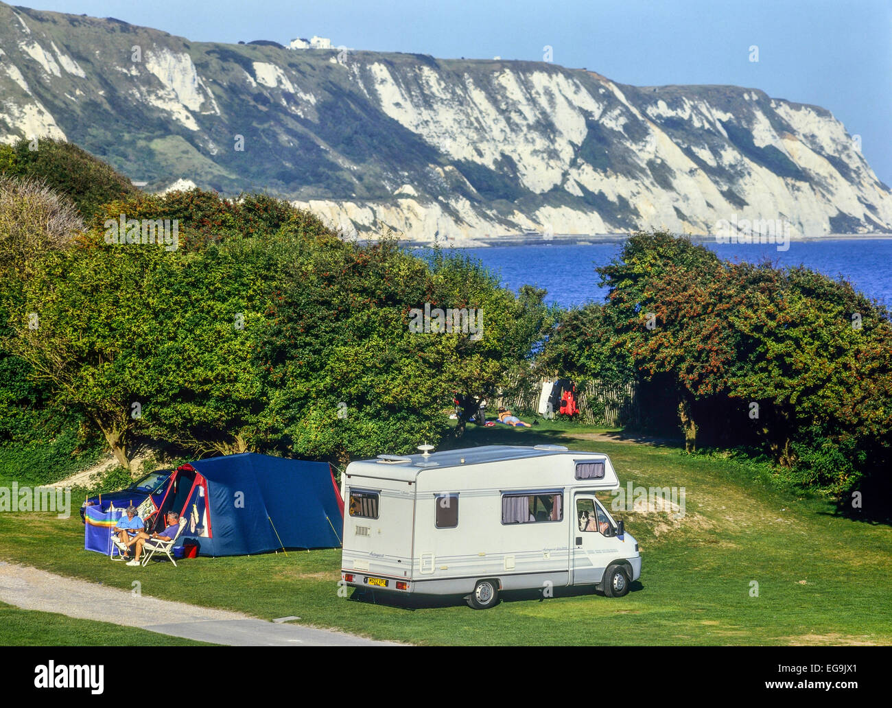 Camping und Caravan Park in der Nähe von Dover. Kreidefelsen. Kent. UK Stockfoto
