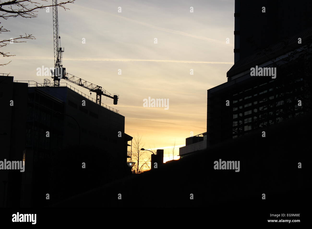 Stadt-Sonnenuntergang Stockfoto