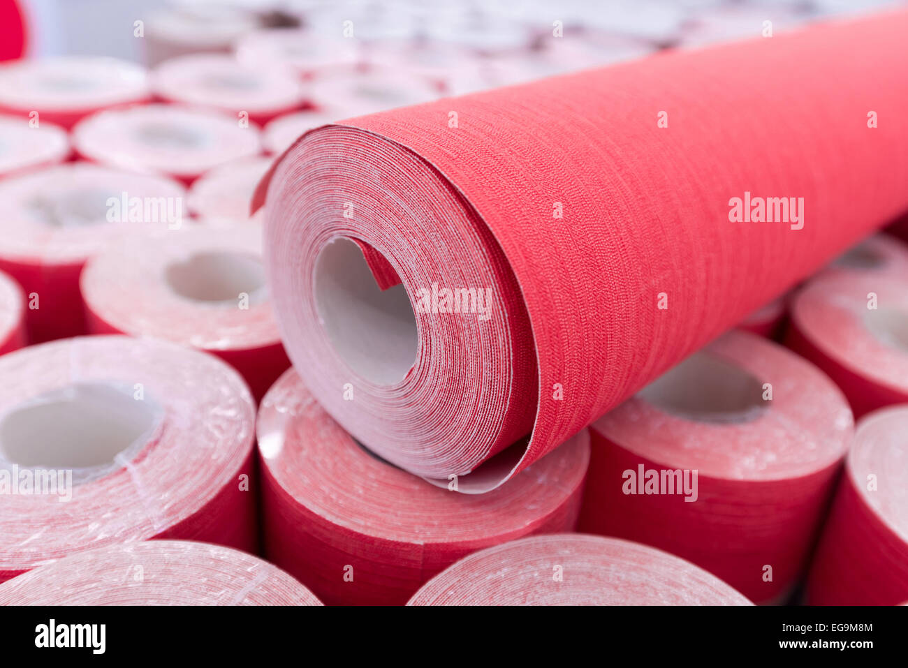 neue Tapete Rollen im Store. Makro Stockfoto