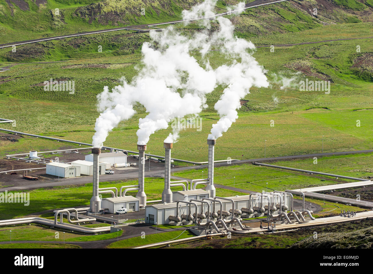 Nesjavellir Kraftwerk, das größte Geothermiekraftwerk in Island. Stockfoto