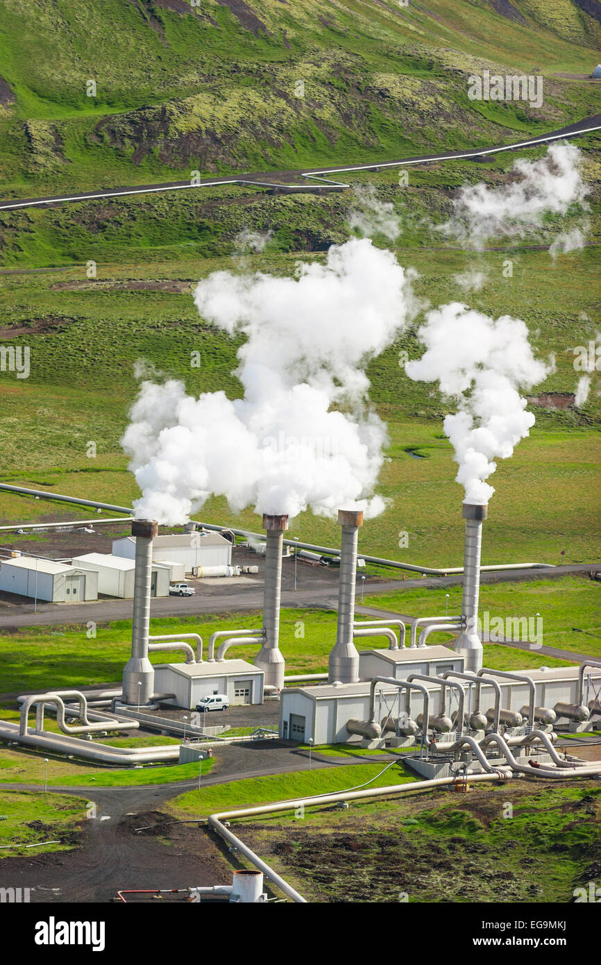 Nesjavellir Kraftwerk, das größte Geothermiekraftwerk in Island. Stockfoto