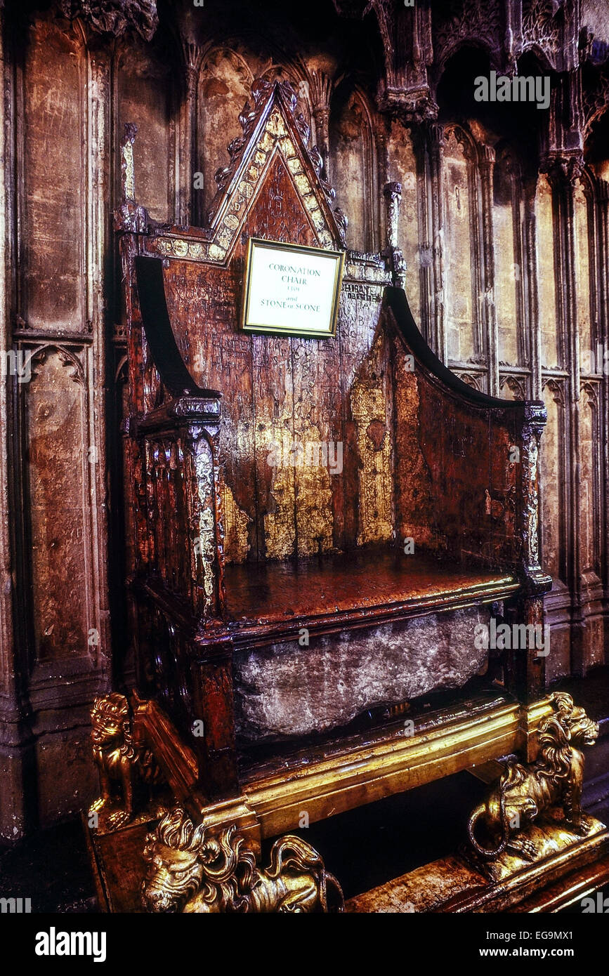 Coronation Chair und Stein von Scone. Westminster Abbey. London. UK Stockfotografie Alamy