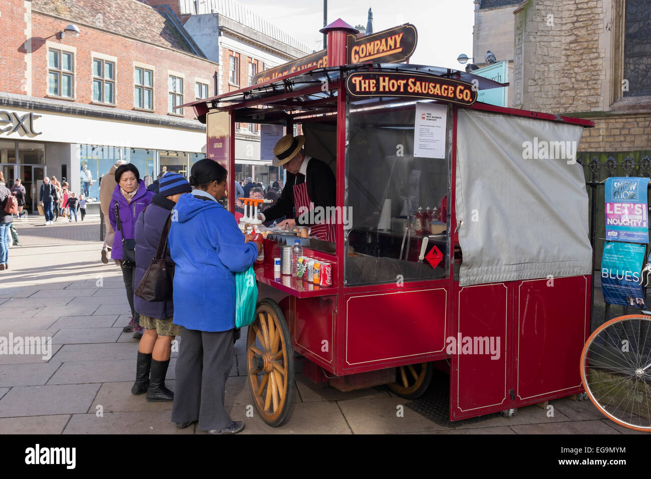 Der heiße Würstchen Co. mobile Food Outlet Sidney Street Market Hill Kreuzung Cambridge Cambridgeshire England Stockfoto