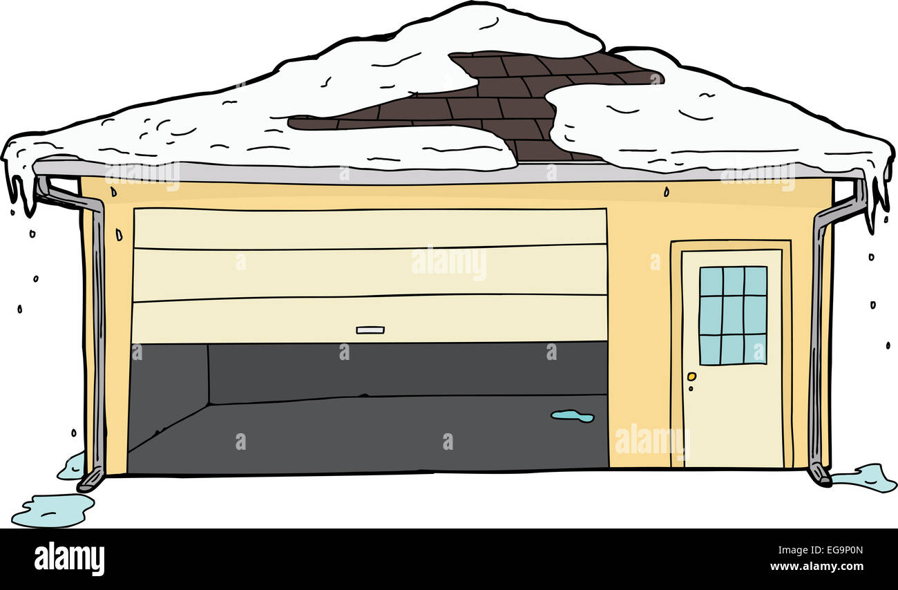 Isolierte leer Wohn-Garage mit Tür stecken und Schnee Stockfoto