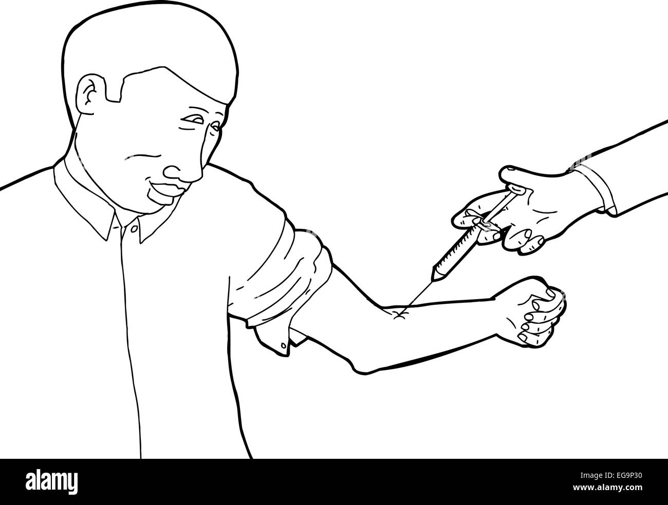 Egal der ruhige Mann wird geimpft Stockfoto