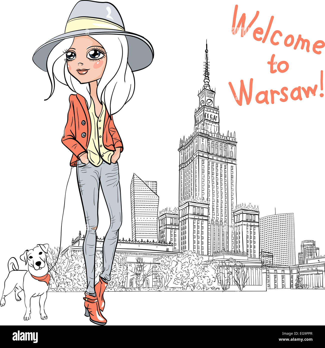 Vektor-schöne Mode Mädchen in Warschau Stockfoto