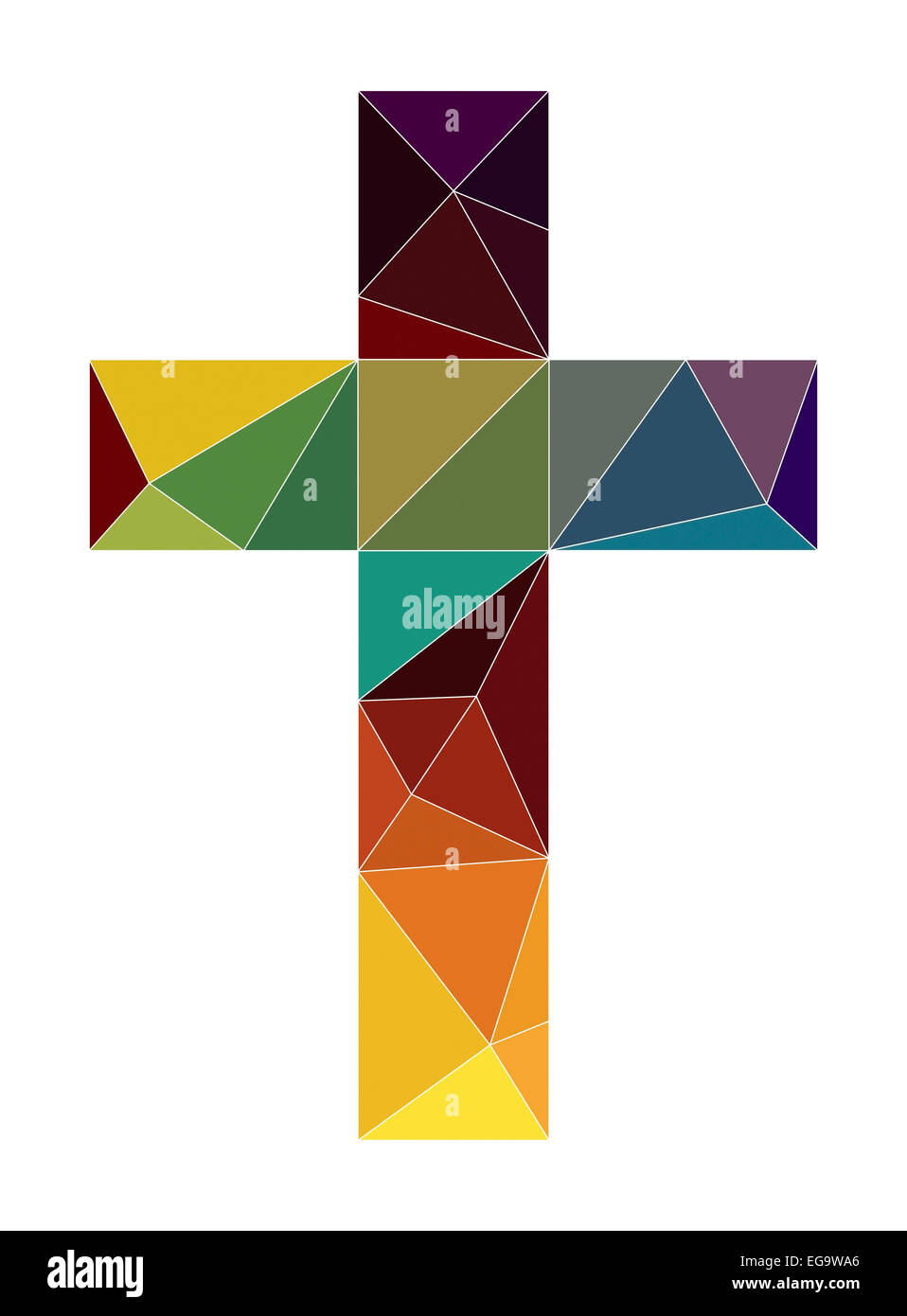 christliche Kirche Kreuz Symbol Farbe low-poly Stockfoto
