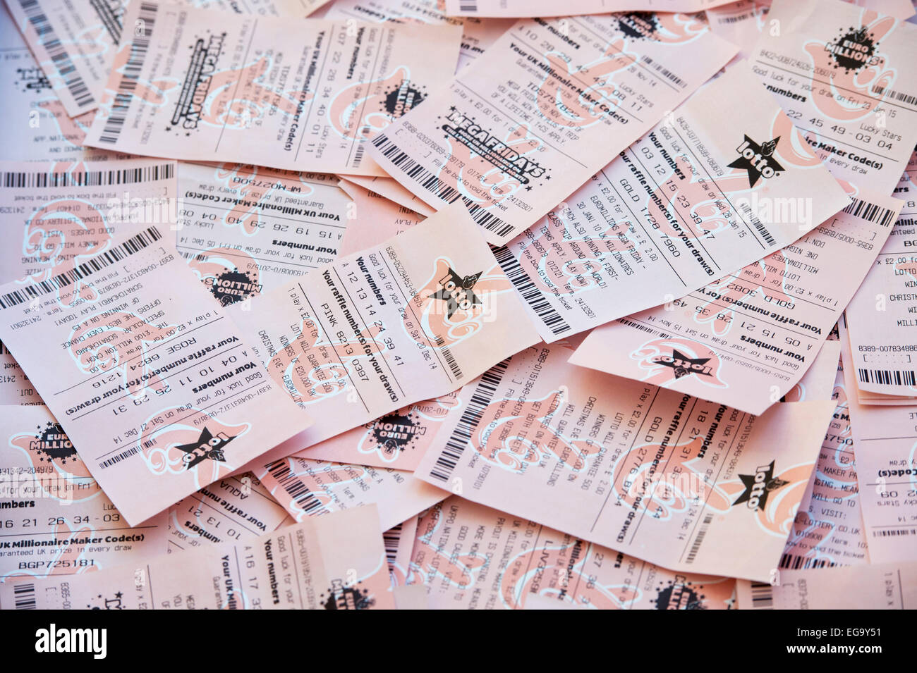 Lotto und EuroMillions Tickets Stockfoto