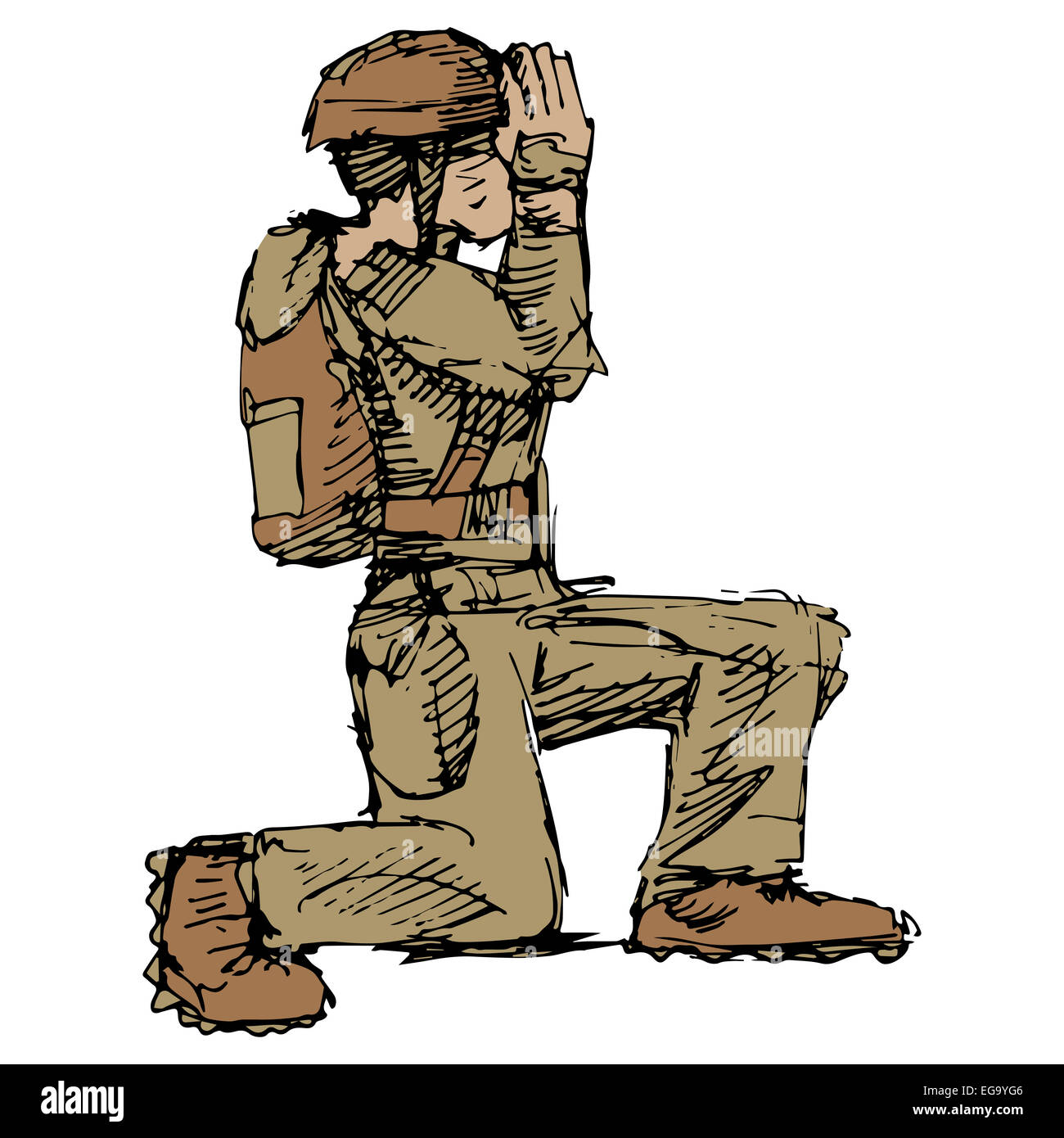 Ein Bild eines knienden Soldaten salutieren. Stockfoto