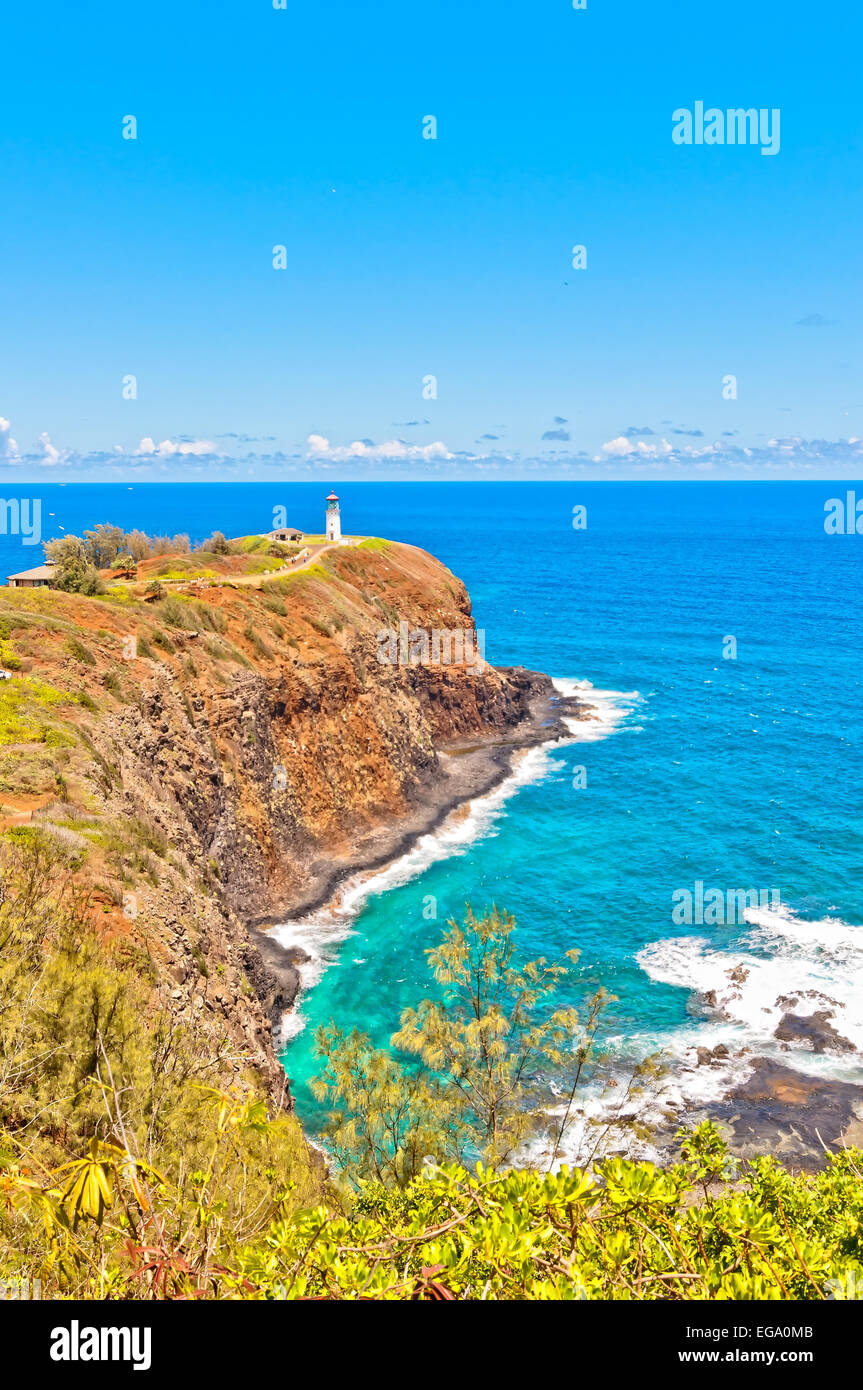 Kilauea Lighthouse Nord Führer in Insel Kauai mit ruhiger Ozean im Hintergrund Stockfoto